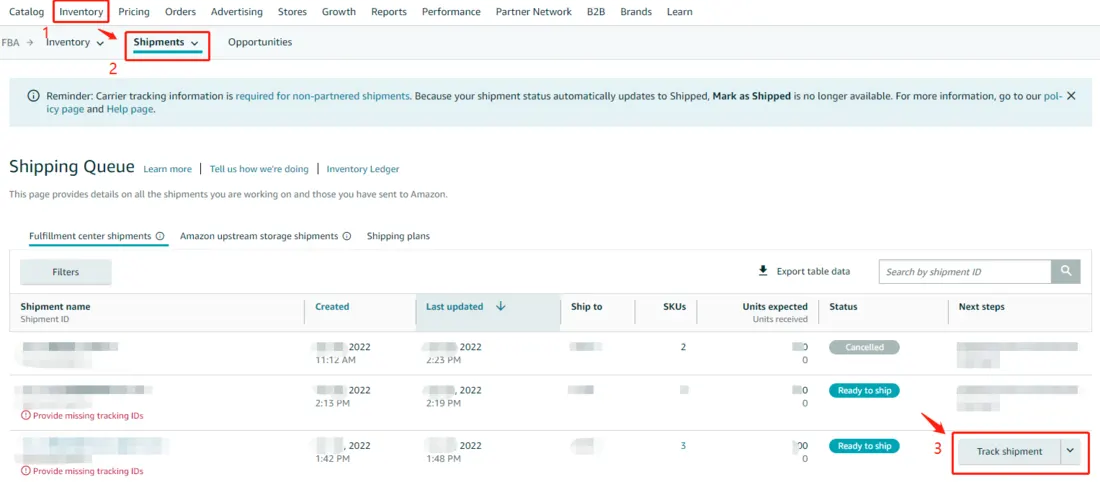 Tool4seller screenshot for How to enter the tracking number of shipment on the Amazon seller central.