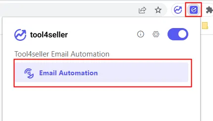 Tool4seller screenshot for 2. After successful login, click the extension icon and and you will see Email Automation.