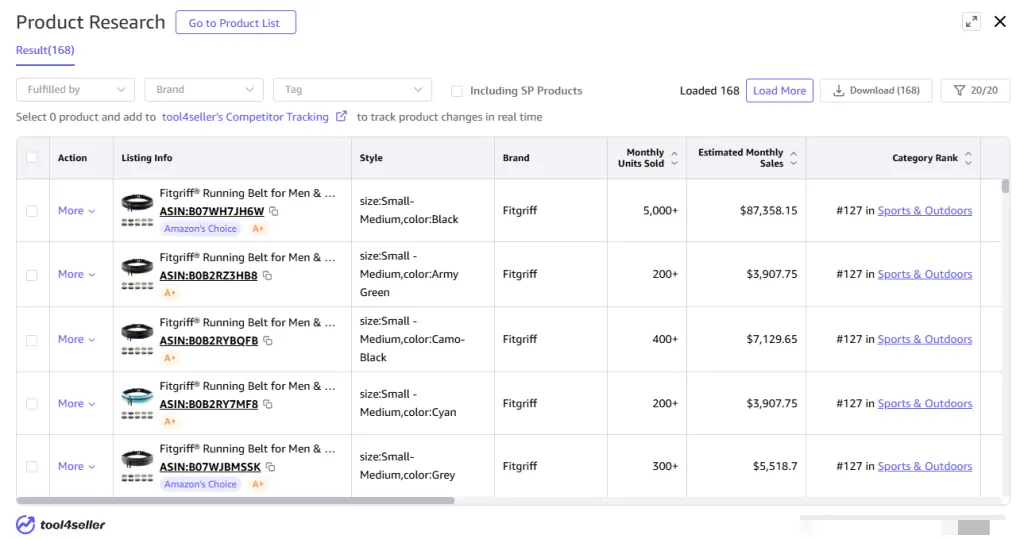 Product research comparison panel