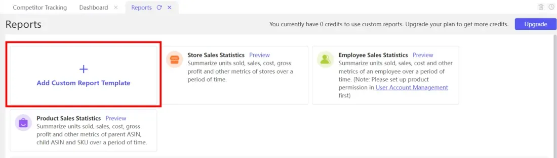 tool4seller interface showing Amazon Report Template.