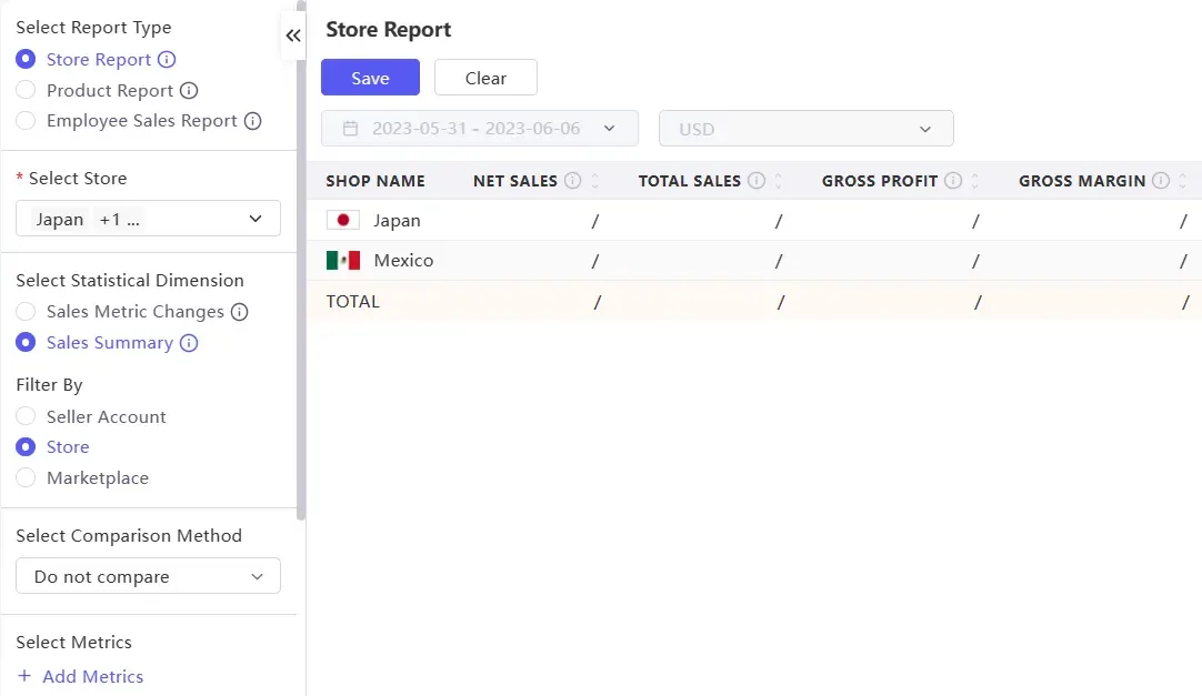 tool4seller interface showing Store Report.