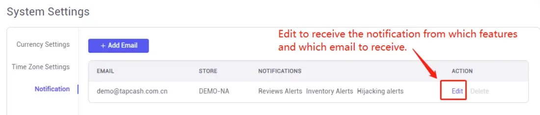 tool4seller activate email to receive alerts for Amazon products interface showing system Settings and Currency Settings.