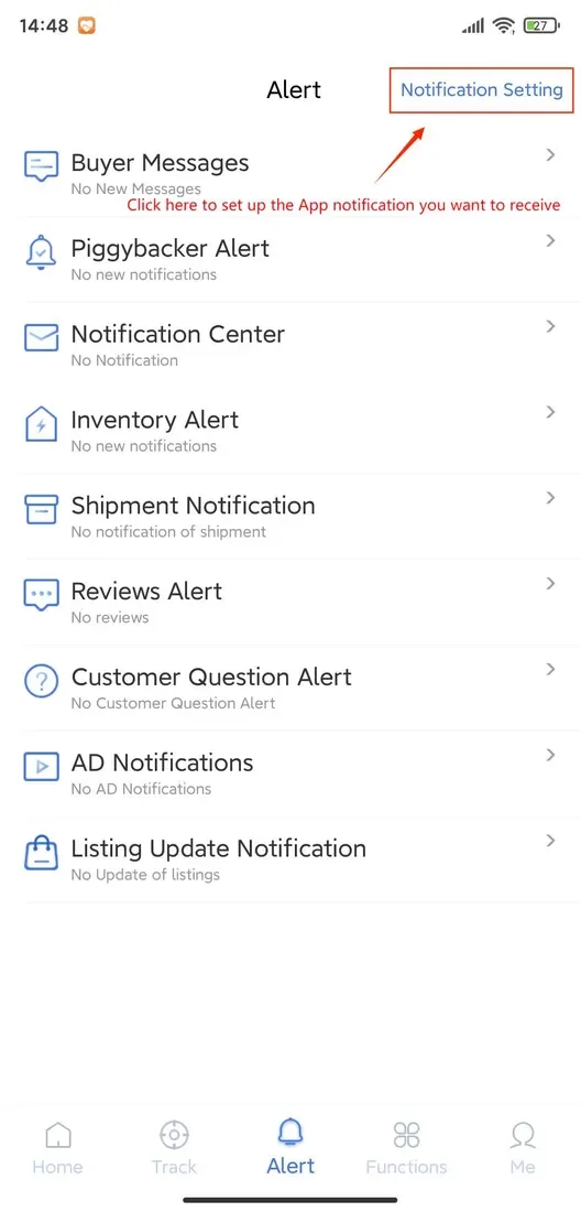 tool4seller activate email to receive alerts for Amazon products interface showing all BED and Notification Setting.