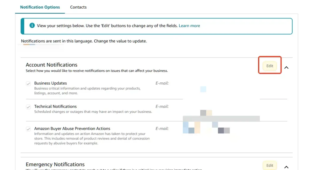 tool4seller interface showing Click 'Edit' in the Message Options and add your exclusive email address.