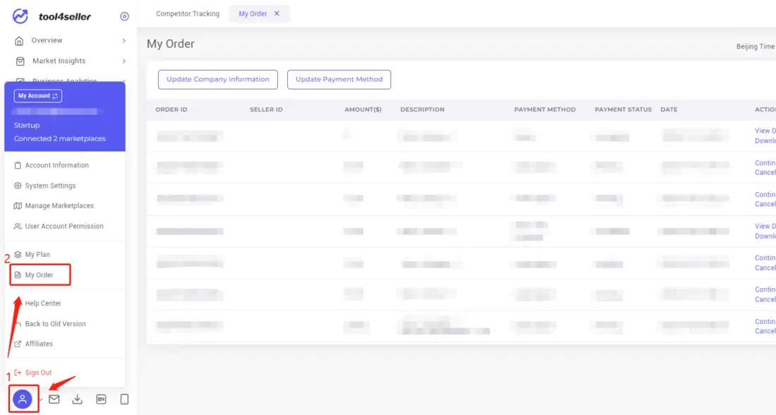 tool4seller complete the subscription if payment fails interface illustrating if you can not subscribe to any tool4seller plans successfully, especially if the payment failed.