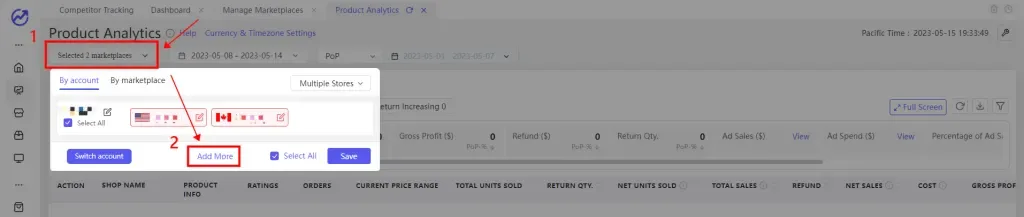 tool4seller connect my tool4seller account to my Amazon seller account by IRP interface illustrating or open the view multi & single store button on the top.