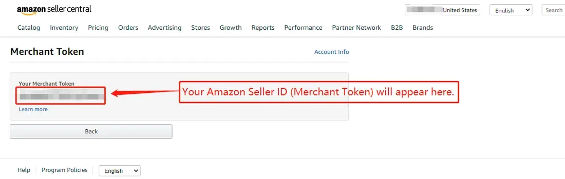 tool4seller interface showing The sequence of letters and numbers that appears on the next page is your Amazon Merchant.