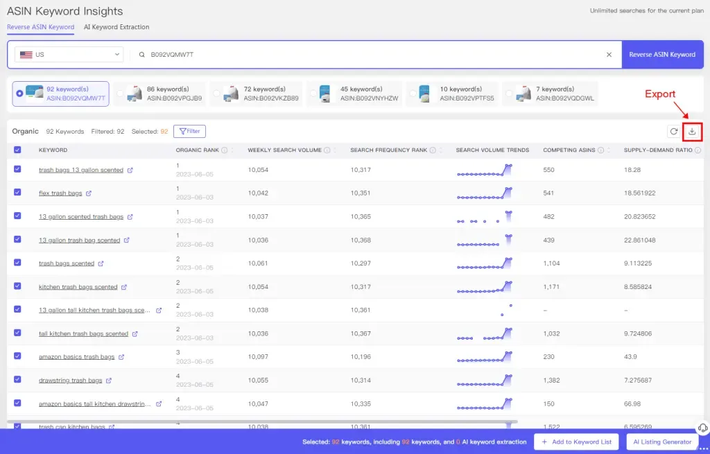 Amazon Keywords to Boost Your Sales interface.