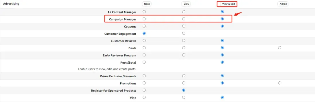 tool4seller handle a PPC authorization failure interface showing as Content Manager and Campaign Manage.