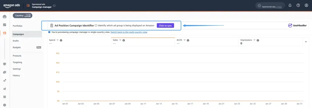 tool4seller identify your Ad source through Ad Position Campaign Identifier interface illustrating log in to Amazon Ads Campaign Manager.