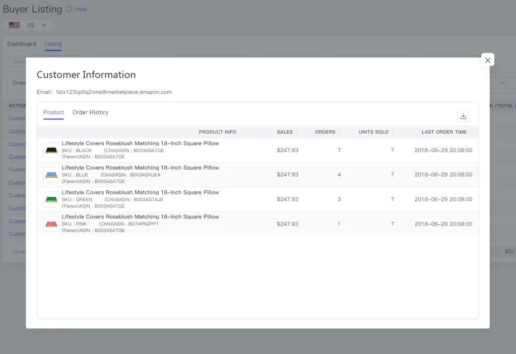 Amazon customer information interface.