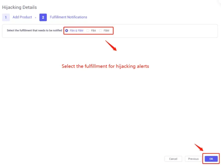 tool4seller monitor your listings from Hijacking Alerts to protect my brand interface illustrating select the fulfillments of the hijackers for notification.