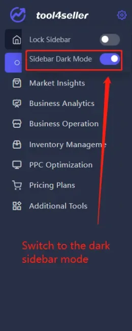 tool4seller register my tool4seller account interface showing lock Sidebar and Market Insights.