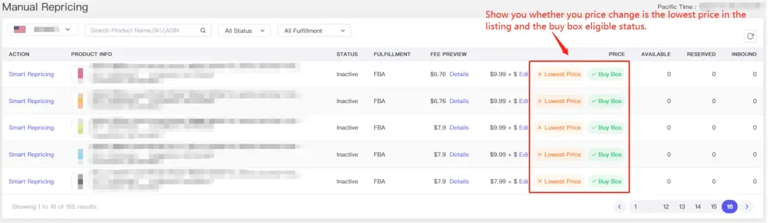 tool4seller interface showing It will show the lowest price and Buy Box Eligible.