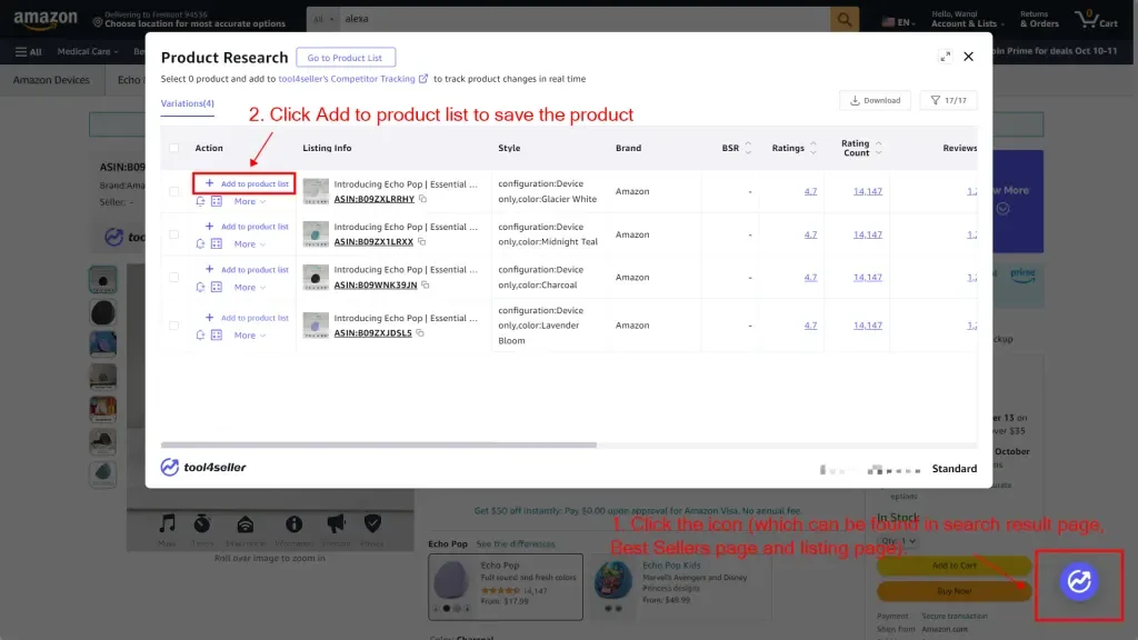 tool4seller product list for product research.
