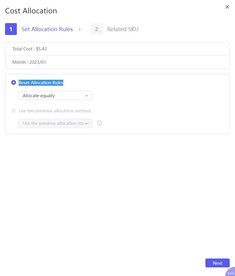 tool4seller interface showing cost allocation.