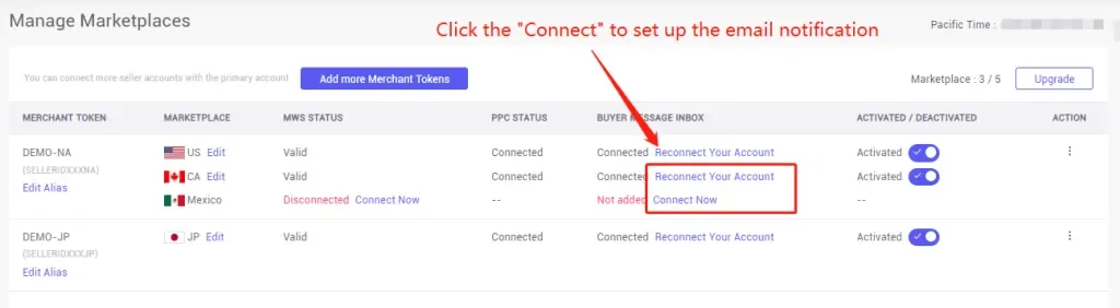 tool4seller interface showing If you have not connect the buyer message to tool4seller before, or the email you set up.