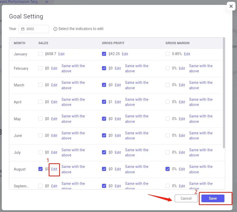 tool4seller interface showing Login to your tool4seller, and select the " Team Performance Targets" under the " Business.