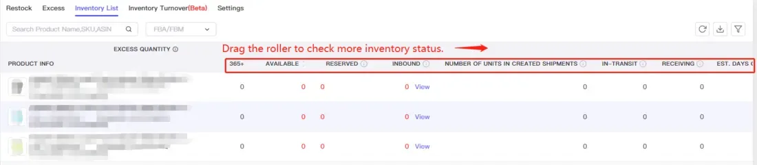 tool4seller set up the Inventory Alerts to avoid stockouts interface illustrating drag the roller bar to view more metrics of inventory.