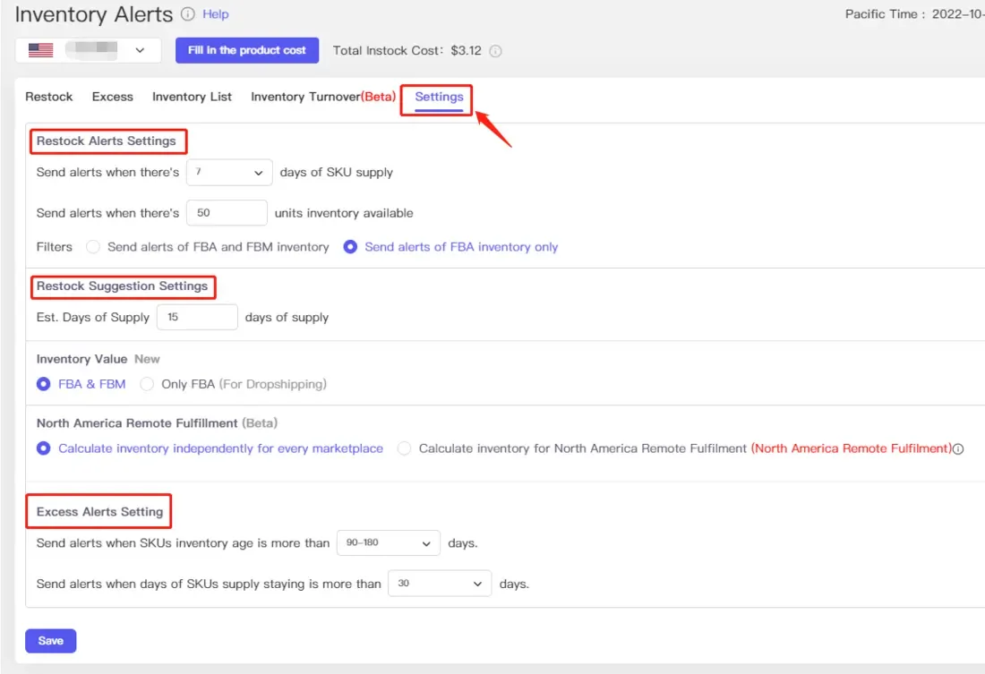 tool4seller interface showing How to set up my SKUs for accurate inventory forecast alerts.