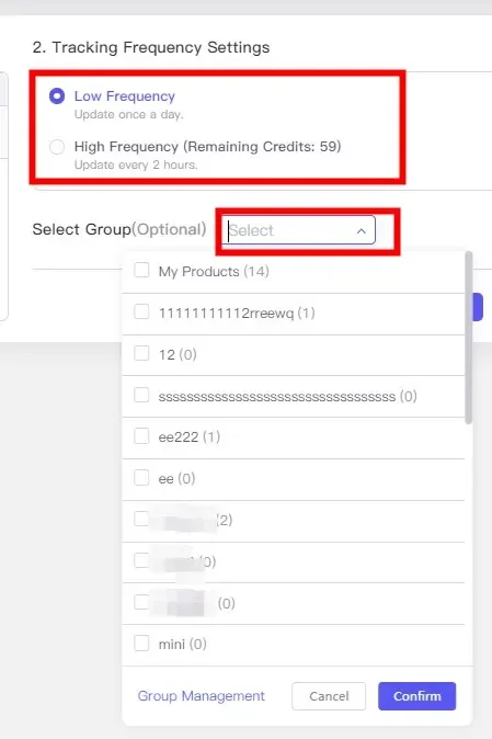 tool4seller Track Prices, BSR, and Rating Changes of Your Competitor with Competitor Tracking interface illustrating you can also set a group for tracked products for better management later on when.