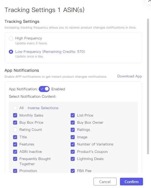 tool4seller Track Prices, BSR, and Rating Changes of Your Competitor with Competitor Tracking interface showing tracking Settings 1 ASIN(s) and Tracking Settings.