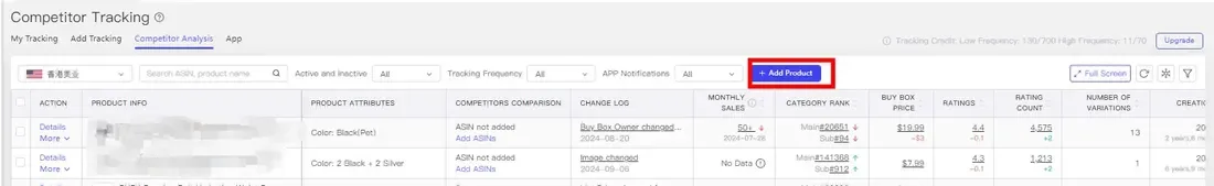 tool4seller Track Prices, BSR, and Rating Changes of Your Competitor with Competitor Tracking interface showing competitor Tracking and MyTincing Add Trcking Competor Anais.