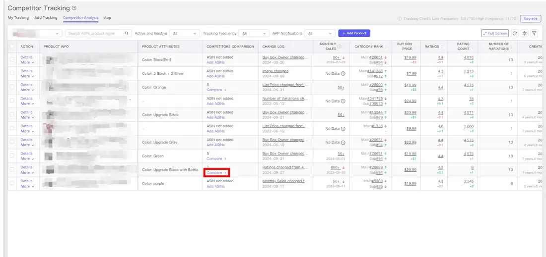 tool4seller Track Prices, BSR, and Rating Changes of Your Competitor with Competitor Tracking interface showing competitor Tracking and Ny trcing AdsTacking Compettor seas App.