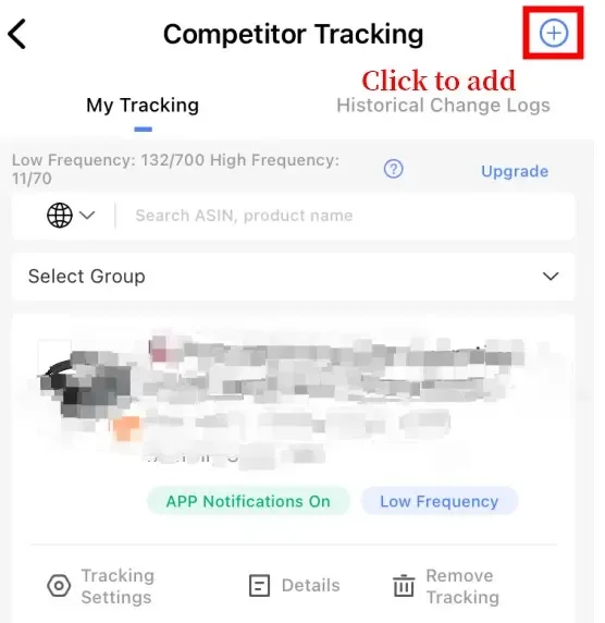 tool4seller Track Prices, BSR, and Rating Changes of Your Competitor with Competitor Tracking interface showing competitor Tracking and Click to add.