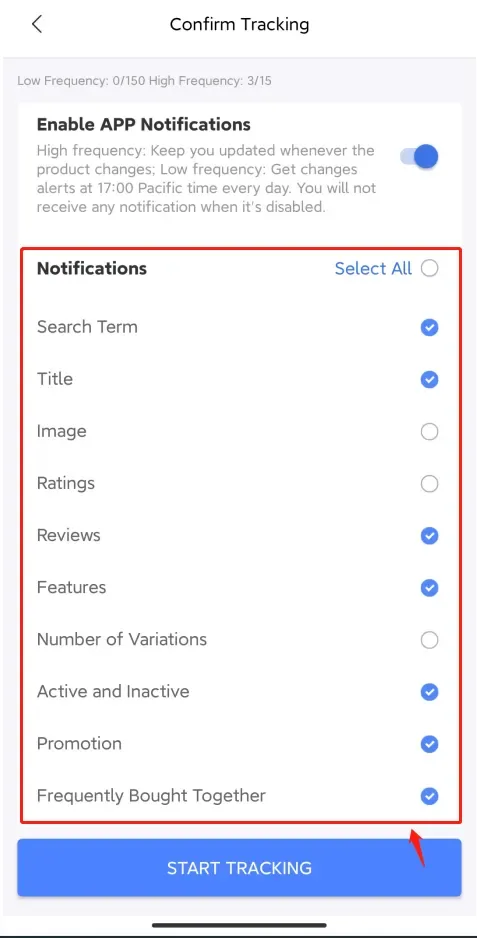 tool4seller Track Prices, BSR, and Rating Changes of Your Competitor with Competitor Tracking interface showing confirm Tracking and Low Frequency: 0/150 High Frequency: 3/15.