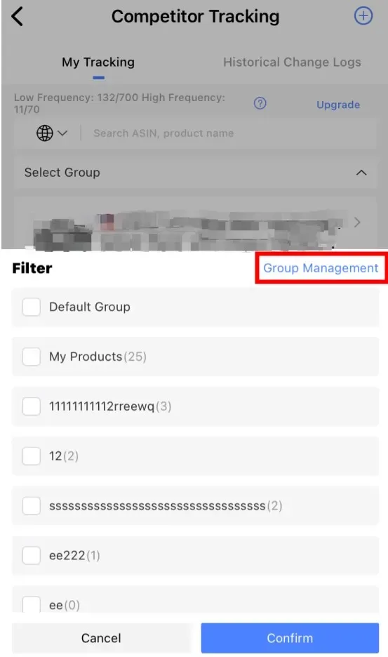 tool4seller Track Prices, BSR, and Rating Changes of Your Competitor with Competitor Tracking interface showing default Group and My Products(25).