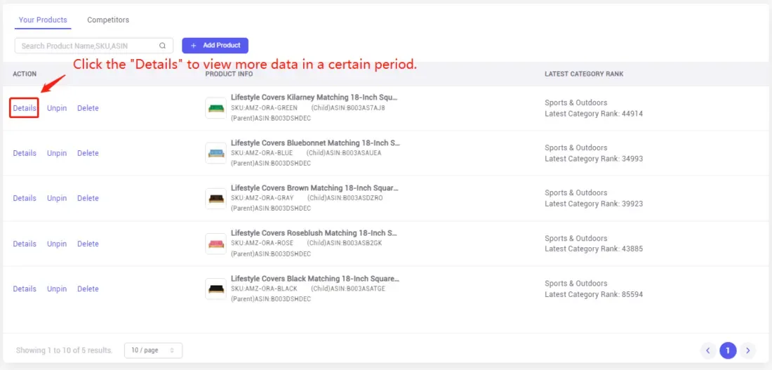 tool4seller Track Your ASIN and Competitors' Category Rank interface showing your Products and LATEST CATEGORY RANK.