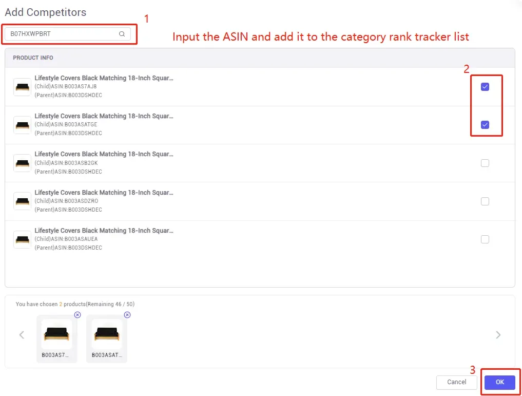 tool4seller Track Your ASIN and Competitors' Category Rank interface illustrating input the AISN you want and save it to add it to the category rank tracking list.
