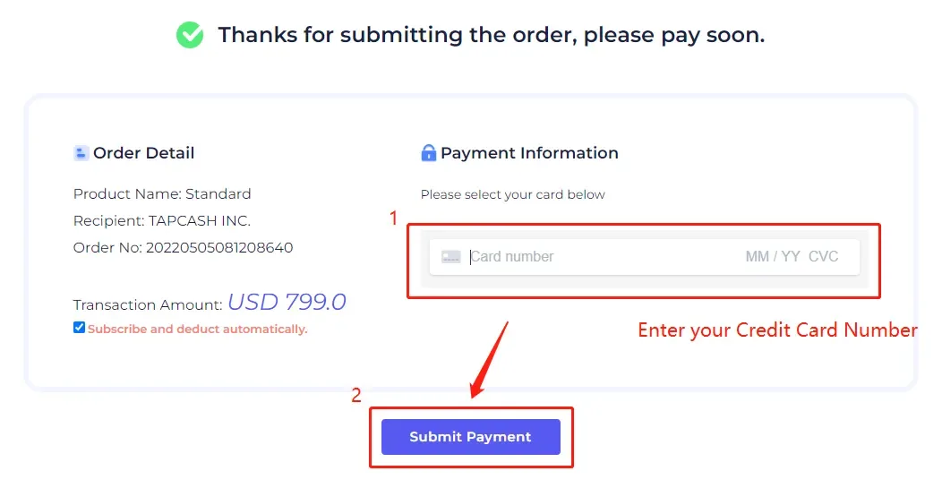 tool4seller subscribe to tool4seller plans interface illustrating last, input your card number to complete the subscription.
