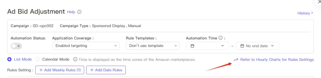 tool4seller interface showing If you are unsure how to set up scheduling rules, you can refer to hourly charts, which.
