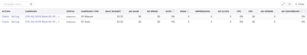 tool4seller use AI Ads Manager for automation interface showing x Close and caunaion re.