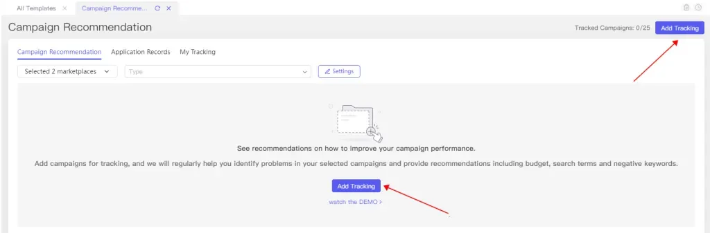 tool4seller Campaign Recommendation interface.