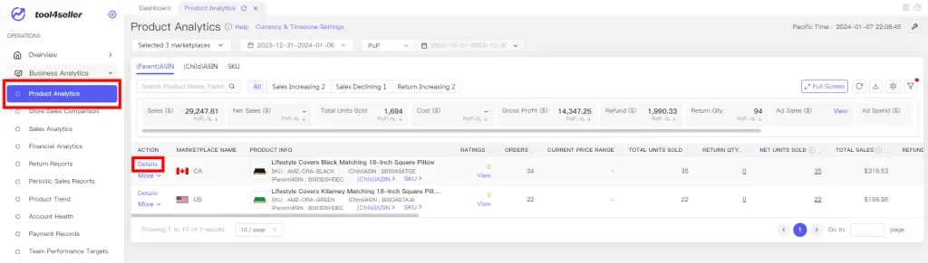 tool4seller interface showing You can visually compare your product's performance with the overall category trends.