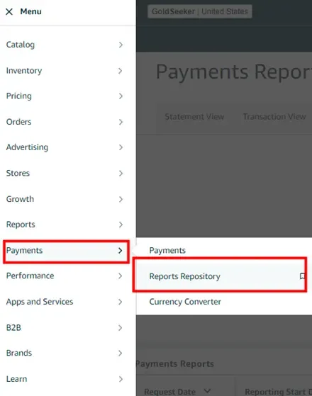 tool4seller use Financial Analytics to check my revenue and expenses interface showing reports Repository and Apps and Services.