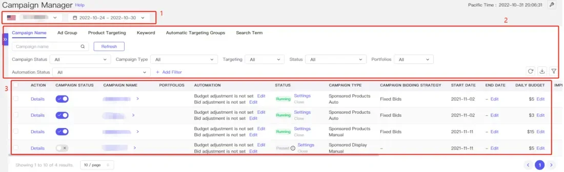 tool4seller interface showing Click here to hide the left sidebar to view more data as below.