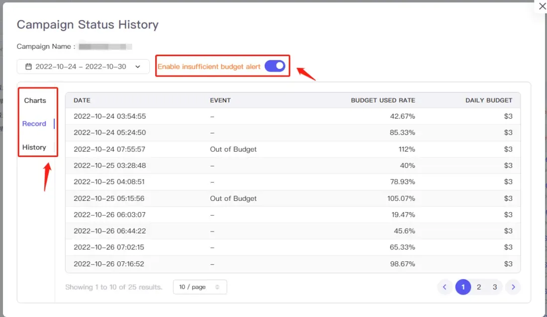 tool4seller interface showing Select "Settings" right next to the PPC campaigns status which is synced from the Amazon.