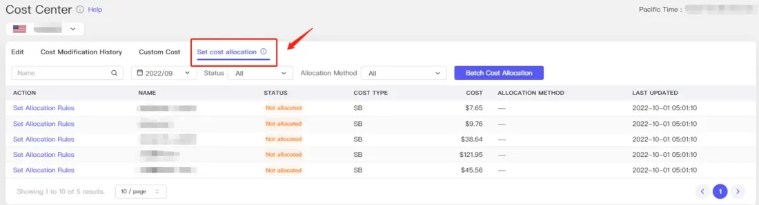 tool4seller use the Custom Cost for accurate net profit calculation interface illustrating cost Allocation for SP: it helps you to allocate the ad spend of Sponsored Brands of the marketplace to every.
