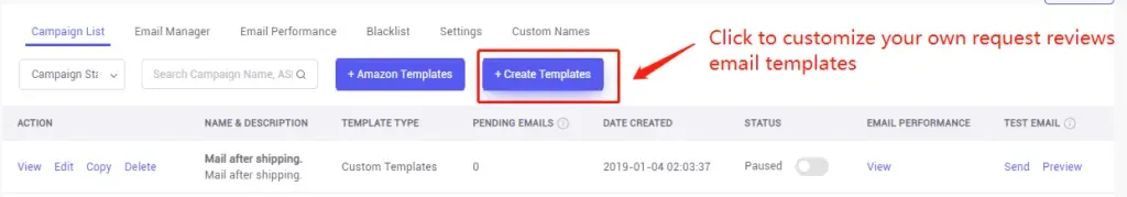 tool4seller use the Email Automation to request reviews and boost ratings interface showing campaign List and Email Manager.