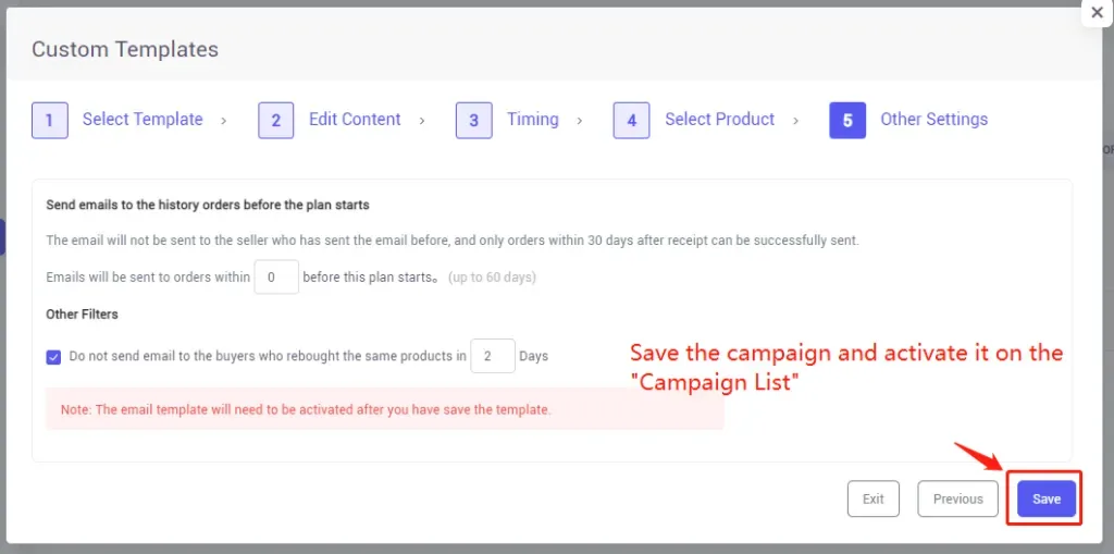 tool4seller use the Email Automation to request reviews and boost ratings interface showing custom Templates and Other Settings.