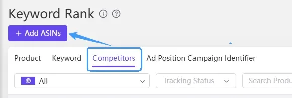 tool4seller use the Keyword Rank to monitor performance interface showing keyword Rank © and Ad Position Campaign Identifier.