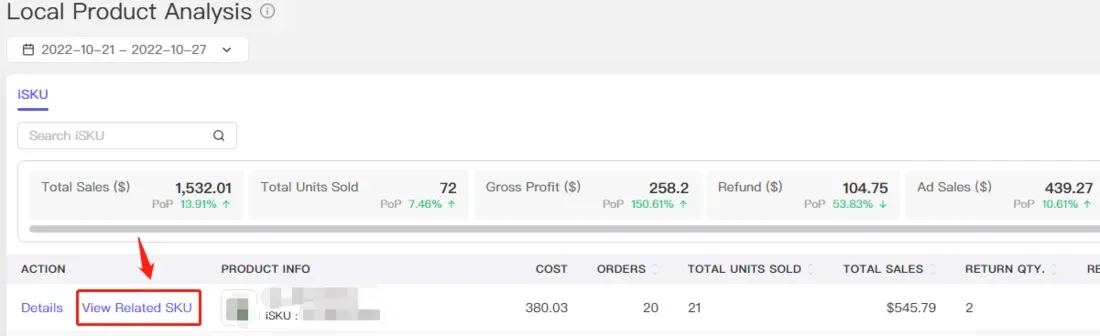 tool4seller use the Local Product Management and Local Product Analysis interface showing local Product Analysis and Search iSKU.