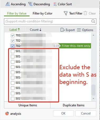 tool4seller interface showing Open the report on Excel. Filter the data and exclude the data with S as the beginning.