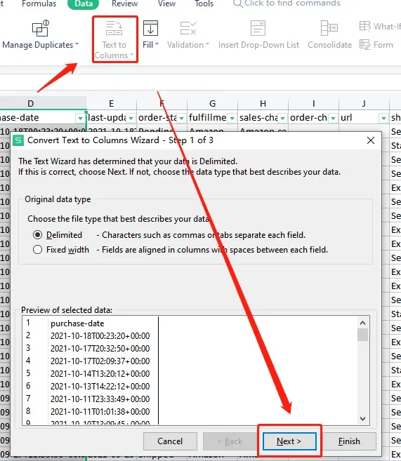 tool4seller verify the accuracy of Sales Analytics on Amazon Seller Central interface showing manage Duplicates and is Delimited.