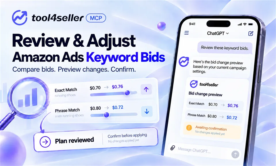 Review and Adjust Amazon Ads Keyword Bids with tool4seller MCP