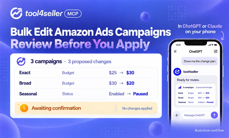 Bulk Edit Amazon Ads Campaigns with tool4seller MCP: Review Before You Apply